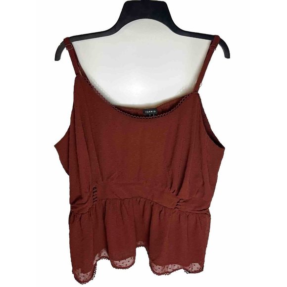 Torrid Brick Clip Dot Shirred Lace Trim Peplum Blouse‎ - Size 4 (4X) NWT - Picture 1 of 9